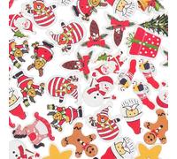 SHINEOFI 100 Botones de Madera Navideños Decorativos Diseño de Papá Noel Dos Agujeros Colores Variados para Manualidades Costura y Proyectos de Scrapbooking