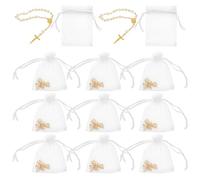 SHINEOFI 12 Pulseras Mini Rosario Bautizo con Cruz y Perlas y Doradas Pulsera del Santo Rosario para Comunión y Eventos Religiosos Conjunto de Joyas Decorativas para Fiesta 7X9