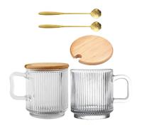 SHINEOFI 2 Juegos de Tazas de Vidrio Transparente con Asa, Tapa y Cuchara, Set Multifuncional para Café, Leche y Jugos, Adecuado para Uso Diario en Oficina y Hogar