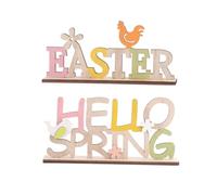 SHINEOFI 2 Piezas Decoración de Pascua Madera con Letras Coloridas Adornos de Escritorio para Fiesta y Regalo Modelo Ave y Flor para Hogar y Oficina Decoración de Primavera
