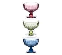 SHINEOFI 3 Cuencos de Vidrio Decorativos para Helado y Postres Base Alta Estilo Europeo Colores Azul Verde y Morado Ideales para Servir y Almacenar Frutas en Hogar y Restauración
