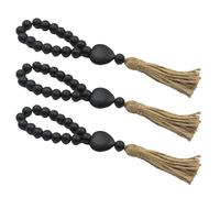 SHINEOFI 3 Piezas Guirnalda en Estilo Artesanal de Cuentas de Madera Negras Rústica Borlas de Cáñamo de 28 Cm para Versátil de Puertas y Entradas