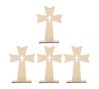 SHINEOFI 4 Cruces de Madera sin Pintar para Altar Cristiano Decoración Religiosa para Mesa de Iglesia Cruz de Mesa de 12 CM para Bautizo Diseño Facetado para Espacios de Oración y
