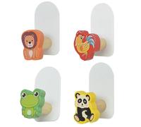 SHINEOFI 4 Ganchos Adhesivos de Madera para Pared Dibujos de Animales Rana Panda León Ave Perchas Decorativas Infantiles sin Taladro para Colgar en Habitaciones y Cocina