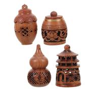 SHINEOFI 4 Piezas Colgantes Difusores de Madera Naturales Diseño Tallado Forma de Calabaza y Florero Amuletos Chinos para Aromaterapia Coche con Aroma y de Buena Suerte