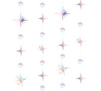 SHINEOFI 4 Piezas Guirnalda de Papel Estrellas y Círculos Iridiscentes para Decoración de Cumpleaños y Fiestas, Reutilizable Uso Prolongado para Espacios Grandes o Acogedores