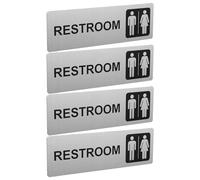 SHINEOFI 4 Piezas Letrero para Puerta de Baño de Aluminio Autoadhesivo Color Plata Acabado Resistente al Desgaste y Fuente Fácil de Leer para Escuelas y Negocios