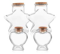SHINEOFI 4 Piezas Pequeños Frascos de Vidrio con Tapa de Corcho Forma de Figura y Corazón para Manualidades Uso Decorativo Superficie Lisa sin Rebabas