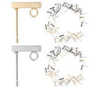 SHINEOFI 40 Piezas Postes para Pendientes de Acero Inoxidable Forma de T Pendientes Minimalistas DIY 20X10Mm Accesorios Dorados y Color Acero para Creación de Joyas Unisex