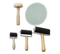 SHINEOFI 5 Piezas para Estampado Diy con Rodillos de Madera Ergonómicos Rodillo de de Goma y Prensa Plástica para Impresión Artística y Manualidades