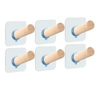 SHINEOFI 6 Ganchos Adhesivos de Madera de Haya Natural 2X5 CM Grandes Taladro Ganchos Resistentes para Ropa Cocina y Baño Organizador de Pared para Hogar y Oficina