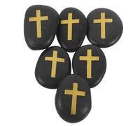 SHINEOFI 6 Piezas Piedra Decorativa Natural de Guijarro Negro Cruz Grabada, Pulida a Mano para Meditación y Oración, Tamaño 4.50x3.00x1.50 Cm, Comodidad Bolsillo