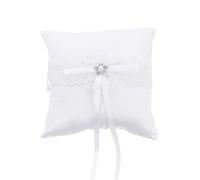 SHINEOFI Almohada para Anillos de Boda Lazo de Encaje Blanco, Soporte Portátil y Decorativo para Ceremonia Nupcial Diseño Delicado y Ambiente Romántico