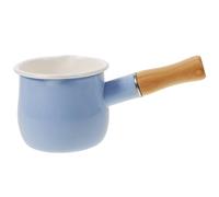 SHINEOFI Cacerola Esmaltada Mini de 10 CM Azul para Leche y Papillas Mango Ergonómico de Madera Olla Pequeña Multifuncional para Cocina Infantil y Preparación de Salsas