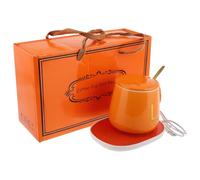SHINEOFI Calentador Eléctrico de Tazas de Cerámica Portátil con Función de Calentamiento Automático, Capacidad Media, Color Naranja, Juego con Caja de Obsequio, Adecuado para Escritorio y