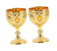SHINEOFI Cáliz de Metal Vintage Dorado 2 Piezas, Copa de Vino Ornamentada con Europeo, Cáliz de Adoración, Decoración Retro para Cenas y Reuniones en Casa