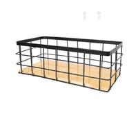 SHINEOFI Cesta Organizadora de Hierro Forjado Negra con Tablero de Madera Cesta Colgante de Pared para Almacenamiento Multifuncional Tamaño Pequeño 25X10X7 CM Adecuado para Oficina y