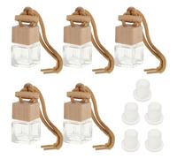 SHINEOFI Colgante de Perfume para Coche 5 Botellas Vacías de Vidrio y Tapa de Madera, Ambientador Decorativo que Relaja Cuerpo y Espíritu para Oficina y Automóvil