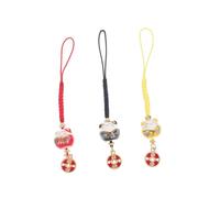 SHINEOFI Colgantes de Gato Fortuna 3 Piezas para Teléfono y Mochila, Mini Amuletos Cerámicos, Set Colorido Amarillo Negro Rojo, Accesorios Móviles Unisex, Decoración Portátil