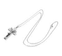 SHINEOFI Collar Conmemorativo para Cenizas de Mascotas Colgante de Cruz de Acero Inoxidable Cadena Tipo o Plateada Joyería para Recuerdo de Perros y Gatos Urna Pequeña Portátil