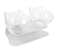 SHINEOFI Comedero Doble para Mascotas con Diseño Ergonómico 15° de Plástico Transparente, Cuencos Antideslizantes para Perros y Gatos, Adecuado para Alimento y Agua Hogar