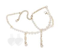 SHINEOFI Correa Desmontable para Zapatos de Tacón Alto Perlas, 1 Juego | Pu Elástico, Color Blanco, Diseño de Cadena Perlas Artificiales, Ajuste Cómodo y Seguro