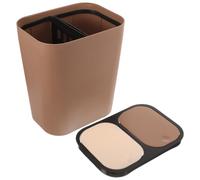 SHINEOFI Cubos de Basura Doble Compartimento para Hogar Diseño Seco y Húmedo Plástico PP Resistente Tapa con Apertura Táctil Color Café Contenedor Clasificador para Cocina y Oficina