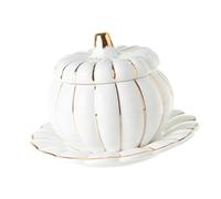 SHINEOFI Cuenco con Tapa de Cerámica Blanco en Forma de Calabaza, Resistente al Microondas Absorción de Sabores, Adecuado para Utensilios de Cocina y Vajillas Modernas