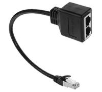SHINEOFI Divisor de Cable Ethernet Rj45 Macho a 2 Hembra Instalación Plug and Play, Material de Cobre Estañado y Plástico Negro para Ampliar Capacidades de Red
