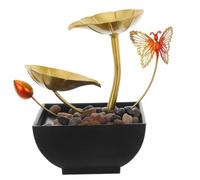 SHINEOFI Fuente de Escritorio Mini de Hoja Dorada con Cascada de Agua para Decoración Interior, Humidificador Ambiental de Resina y Hierro, Adecuado para Oficina y Relajación