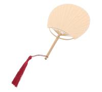 SHINEOFI Handmade Bamboo Paddle Fan Beige Lightweight Decorative Tassel Double Sided Paper Diy Craft Summer Party Wedding Home Ornament