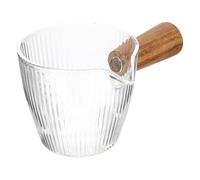 SHINEOFI Jarra de Leche Transparente de Vidrio 100 Ml Mango de Madera de Acacia Taza de Leche Multifunción para Café y Cocina Jarra de Crema Doméstica Diseño de Textura Martillada
