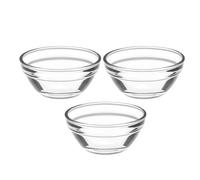 SHINEOFI Juego de 3 Cuencos Pequeños de Vidrio Transparentes para Pudín Postres y Ensaladas Bol Apilable para Mezclar Tazones Ligeros y Versátiles para Cocina y Comedor Uso Alimentario