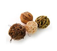 SHINEOFI Juego de 4 Bolas de Ratán Natural para Masticar Juguetes para Loros y Pájaros Pequeños Estimulación Física y Dental para Conejos y Aves Pequeñas