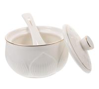 SHINEOFI Juego de Cuencos de Cerámica para Estofado con Tapa Dorada, 330 Ml, Aptos para Vapor y Horno, Tazones para Sopa y Postres, Utensilios de Cocina para Uso Doméstico y Hotelero