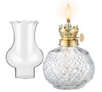 SHINEOFI Lámpara de Aceite Vintage de Vidrio y Metal con Mecha de 3.5mm, Portátil Buena Transmisión de Luz para Decoración Interior y Sala Budista