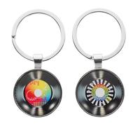 SHINEOFI Llavero Colgante de Discos de Vinilo de Aleación de Zinc 2 Piezas Diseño Musical Accesorio para Llaves y Bolso Color Plateado Obsequio Adecuado para Amantes Música