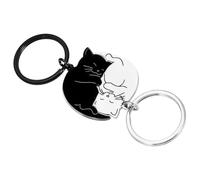 SHINEOFI Llavero de Gato para Parejas en Acero Inoxidable Resistente Diseño Creativo en Blanco y Negro Conjunto de 2 Llaveros Colgantes Decorativos Accesorio Práctico para Mochilas y