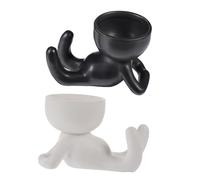 SHINEOFI Maceta de Cerámica Creativa Diseño Humano Gateando 2 Piezas Blanco y Negro Contenedor para Plantas Pequeñas Decoración de Escritorio y Hogar