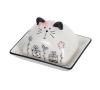 SHINEOFI Mantequillera de Cerámica con Tapa para Cocina Caja de Almacenamiento de Mantequilla Reutilizable Diseño de Gato Decorativo Tamaño Compacto para Uso Diario en Hogar y Comedor