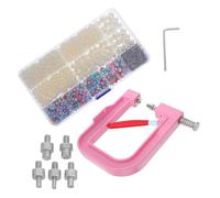 SHINEOFI Máquina Manual para Colocar Perlas y Remaches Herramienta de Prensado Portátil de Plástico Resistente Kit Rosa Perlas Beige para Decoración de Sombreros Ropa Zapatos y Bolsos