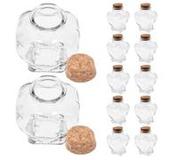 SHINEOFI Mini Botellas Decorativas de Vidrio en Forma de Corazón Transparentes con Tapones de Corcho Tarros Pequeños para Manualidades y Mensajes Pack de 12 Unidades para Decoración del