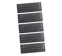 SHINEOFI Pegatinas De Teclado En Español 5 Piezas para Portátil Adhesivas, Fondo Negro Mate Letras Blancas, Accesorios Compatibles para Ordenador y Teclados Inalámbricos, Uso Educativo y Multilingüe