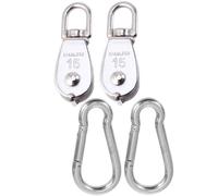 SHINEOFI Poleas M25 con Rueda Única Giratoria de Acero Inoxidable Juego de 4 y Hebilla de Resorte M8, Polea Fija Resistente al Óxido y Alta Temperatura para Elevación