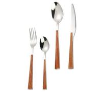SHINEOFI Set de Cubiertos de Acero Inoxidable Mango Imitación Madera, 4 Piezas Cuchillo, Tenedor y Cuchara, Diseño Ergonómico para Uso Diario y Fiestas