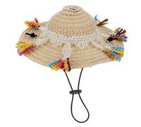SHINEOFI Sombrero de Disfraz para Mascota Tejido de Paja, Ajustable, Color Caqui, Talla M, para Fiestas y Carnavales, Apto para Perros y Gatos Pequeños
