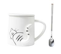 SHINEOFI Taza de Café con Gato de Cerámica 360 Ml Incluye Tapa y Cuchara Apta para Café Té y Leche Diseño Original para Obsequio y Uso Diario