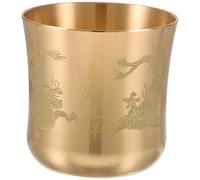 SHINEOFI Taza de Té China Antigua de Cobre Dorado, Estilo Retro | Metal Tallado, Base Plana y Estable, Apta para Vino o Zumo, Uso Ritual, Salones Ktv Estilo Aleatorio