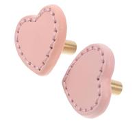 SHINEOFI Tiradores para Armario Infantiles 2 Piezas, Manijas de Latón y Cuero Rosa, Tiradores Orificio Diseño de Corazón, Pomos para Cajones de Tocador y Muebles Habitación Infantil