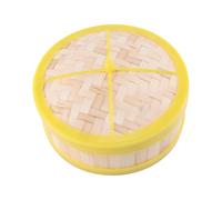 SHINEOFI Vaporera de Bambú Nivel con Tapa de Plástico Amarillo Cesta de Vapor para Pan y Dim Sum Diámetro 20 CM Cocina al Vapor para Verduras Arroz y Empanadillas Auxiliar de Cocina
